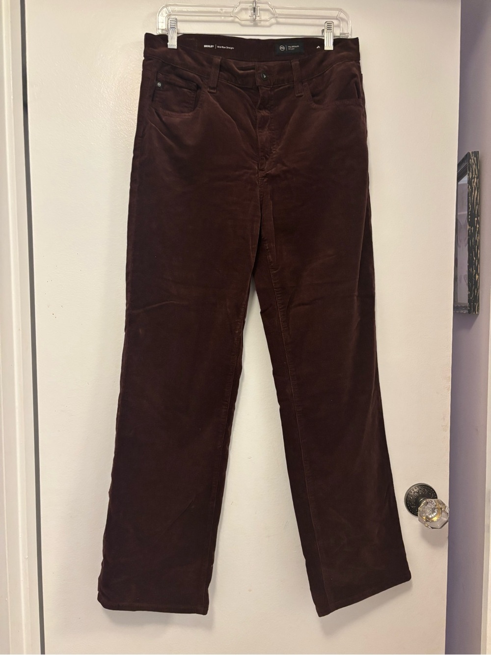 Ag Adriano Goldschmied Women's Dark Brown Corduroy Straight Leg Jeans